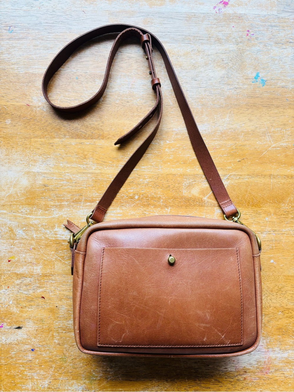 Madewell Transport Leather Crossbody Camera Bag in Camel/Brown
